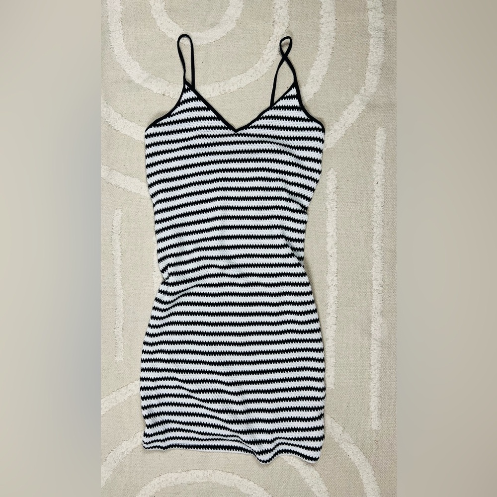 Zara Navy & White Striped Crochet Midi Dress | Size S